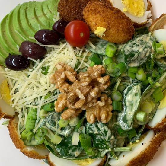 Order Spinach  Avocado Salad with Crispy Fried Boiled Egg  (8 Net Carbs) food online from Ketoeat store, Dallas on bringmethat.com
