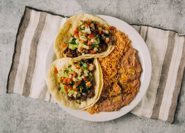 Order #8 - Two Carne Asada Tacos food online from Betos Mexican Restaurant store, Salt Lake City on bringmethat.com