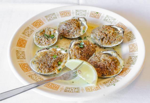 Order Baked Clams (6 pcs) food online from Dante's Place Restaurant-Pizza store, Leonia on bringmethat.com