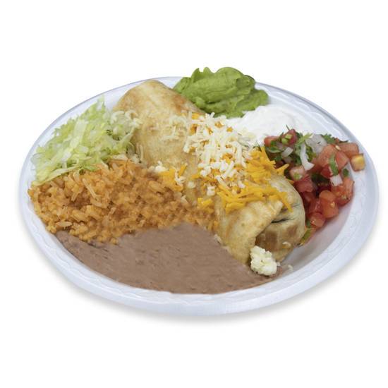 Order 8. Chimichanga Plate food online from Viva Burrito Co. store, Lakewood on bringmethat.com