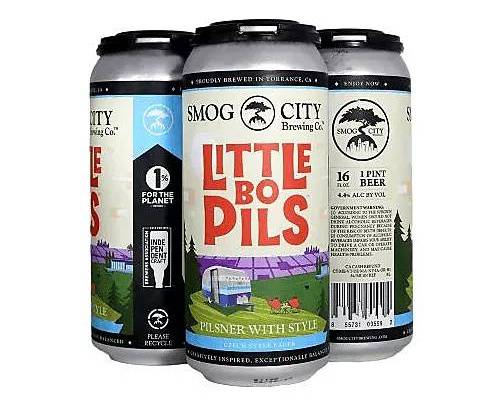 Order Smog City Little Bo Pils 4pk-16oz, Pilsner With Style (4.4%ABV) food online from Silver Liquor Market store, Los Angeles on bringmethat.com