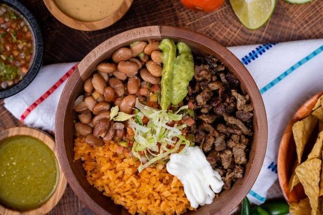 Order Super Burrito Bowl food online from La Victoria Taqueria store, San Jose on bringmethat.com