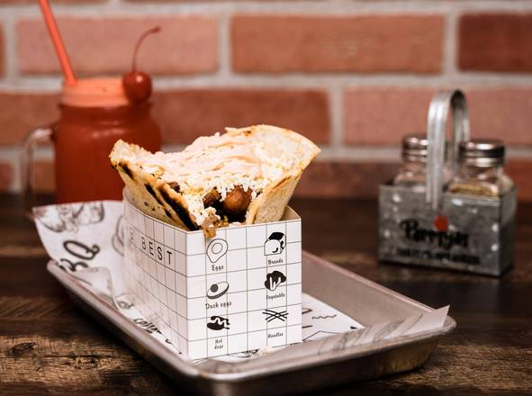 Order Arepa Con Todos Los Fierros food online from Parriyas Restaurant store, West New York on bringmethat.com