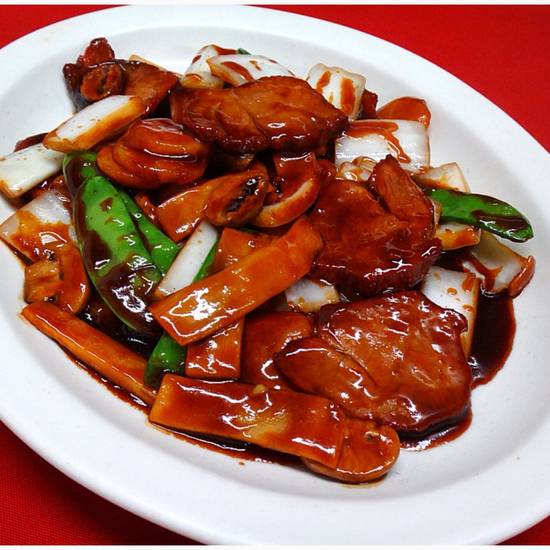 Order 58. Roast Pork with Chinese Veg food online from Excel Chinese Restaurant store, South Chesterfield on bringmethat.com