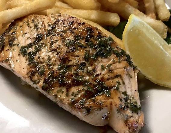 Order Chargrilled Salmon food online from Zachary's Restaurant store, Cape Canaveral on bringmethat.com