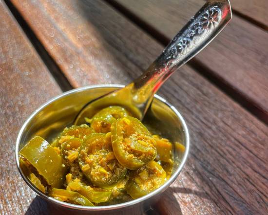 Order Spicy Green Chili Pickle (GF, Vegan) food online from Ghee Indian Kitchen store, Miami on bringmethat.com