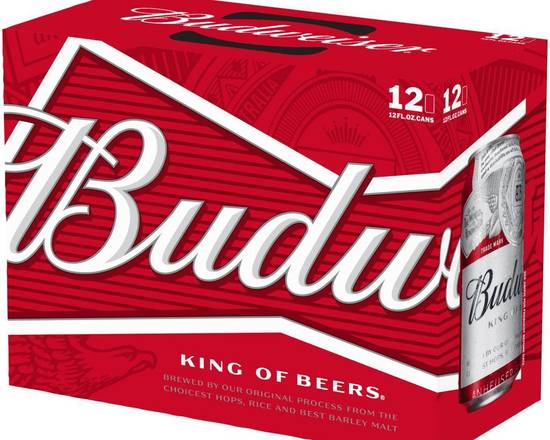 Order Budweiser, 12pk-12oz can beer (5.0% ABV) food online from Golden Ox Liquors store, Saint Augustine on bringmethat.com