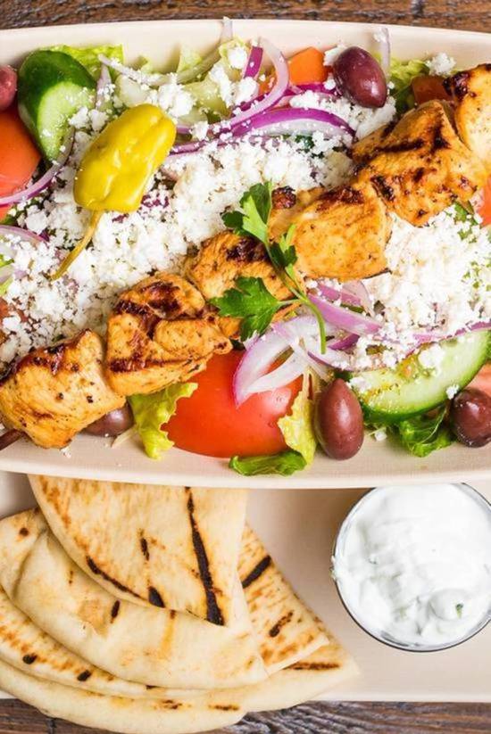 Order COMBO-Greek Salad Wrap food online from The Great Greek Mediterranean Grill store, Troy on bringmethat.com