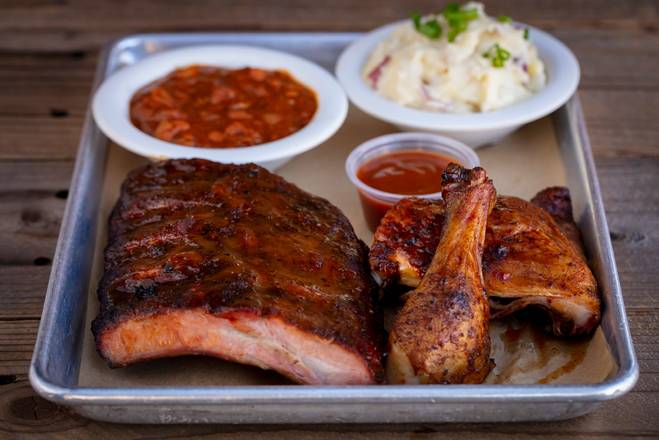 Order Two Meat Combo food online from Bad to The Bone BBQ store, San Juan Capistrano on bringmethat.com