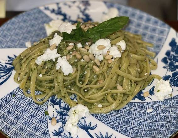 Order Home made spaghetti Pesto Goat Cheese food online from Caffe Di Mauro store, Miami Beach on bringmethat.com