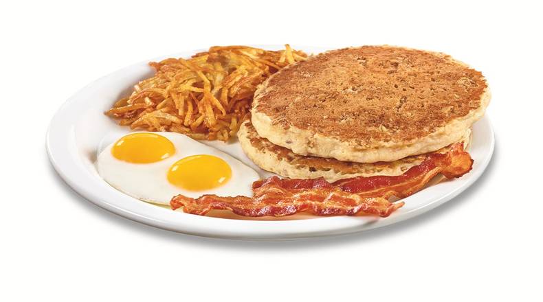Order Hearty 9-Grain Pancake Breakfast  food online from Denny's - Cape Coral store, Cape Coral on bringmethat.com