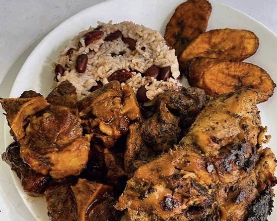 Order Jerk Chicken & Oxtail Plate food online from Jamaican Kitchen store, Los Angeles on bringmethat.com