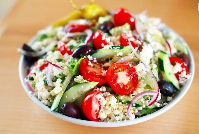 Order SMALL CLASSIC GREEK SALAD food online from The Great Greek Mediterranean store, West Palm Beach on bringmethat.com