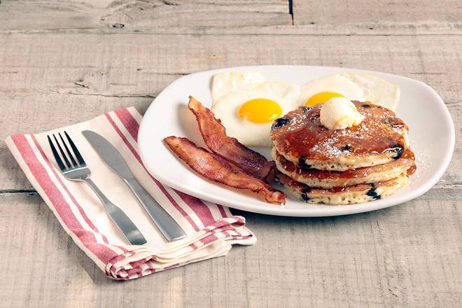 Order Blueberry Buttermilk Pancake Platter food online from Bakery By Perkins store, Cape Coral on bringmethat.com