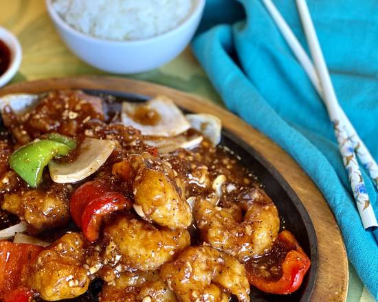 Order SP5. Sizzling Shrimp Platter food online from Din Ho Chinese BBQ store, Austin on bringmethat.com