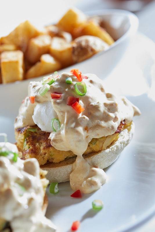 Order Crab Cake Benedict food online from Another Broken Egg store, Oviedo on bringmethat.com