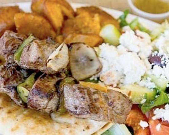 Order Souvlaki (Lamb) Kebab Plate food online from Papa Cristos Taverna store, Los Angeles on bringmethat.com