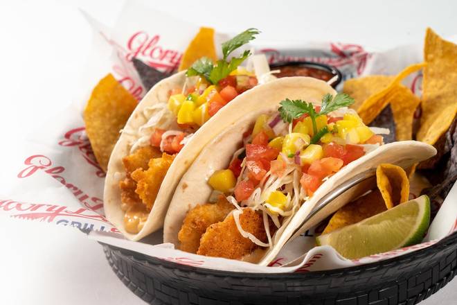Order FRIED SHRIMP SOFT TACOS food online from Glory Days Grill store, Glen Burnie on bringmethat.com