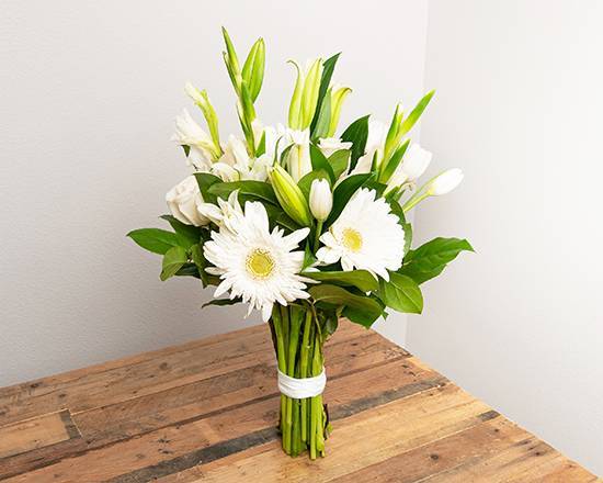 Order White, Ivory, Cream, Beige Wrapped Bouquet food online from @flowers Brier Creek store, Raleigh on bringmethat.com