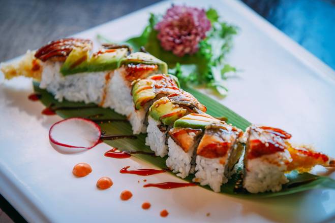 Order Dragon Roll (8 pcs) food online from Sushi Pirate store, North Aurora on bringmethat.com
