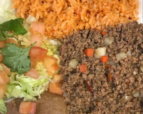Order Picadillo Plate food online from Tacos Ricos store, San Antonio on bringmethat.com