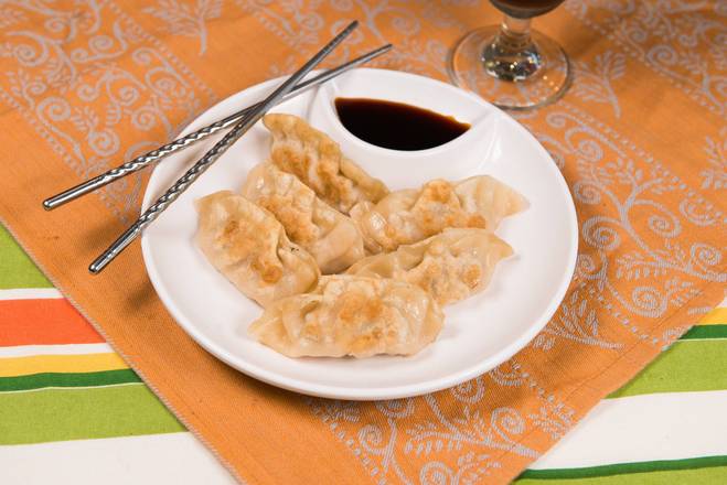 Order Fried Pork Dumplings (6 pcs) food online from Hong Kong Alleys Kitchen store, Union Park on bringmethat.com