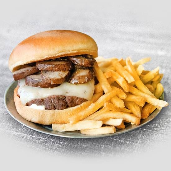 Order Mushroom Swiss Burger food online from Hurricane Grill & Wings store, Winter Haven on bringmethat.com