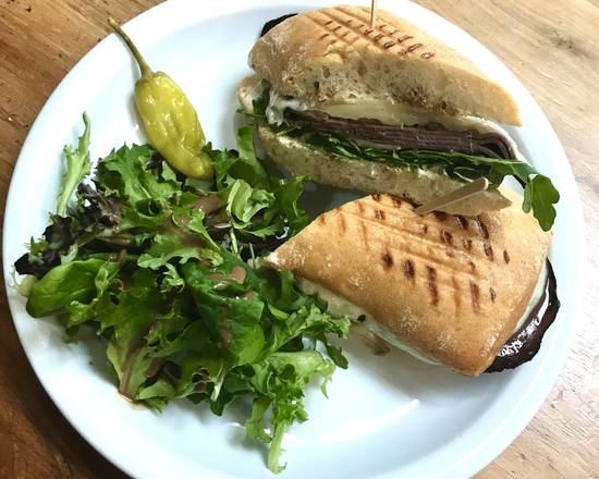 Order Roast Beef Panini food online from V Cafe store, Los Angeles on bringmethat.com