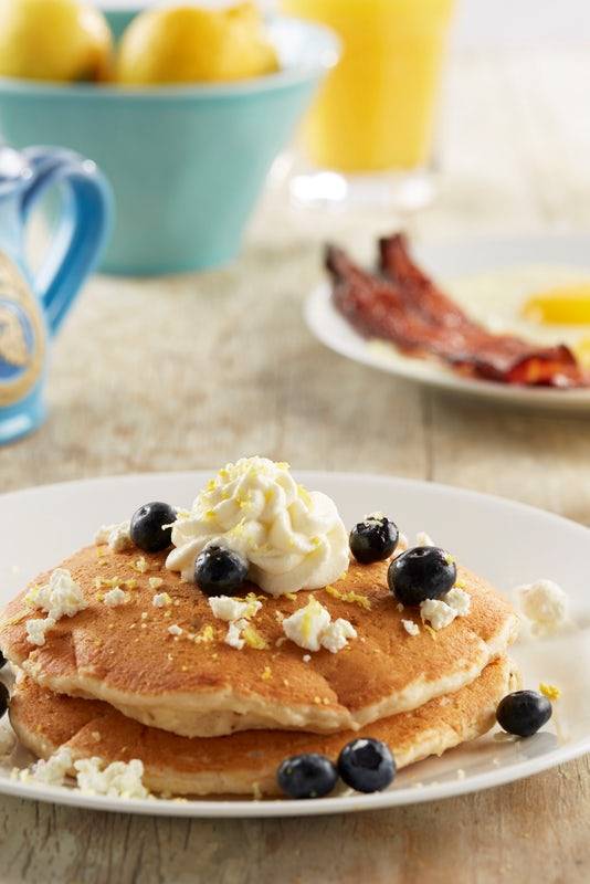 Order Lemon Blueberry Goat Cheese Pancakes - Vegetarian Option food online from Another Broken Egg store, Oviedo on bringmethat.com