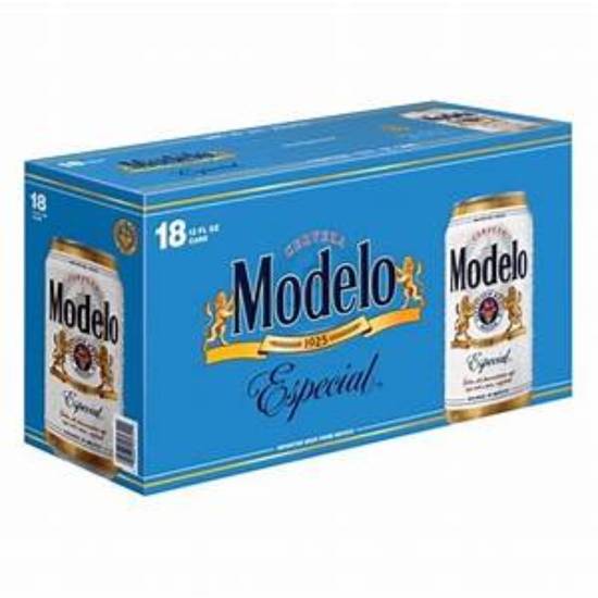 Order Modelo Especial Mexican Lager Beer, 18 pk 12 fl oz Cans, 4.4% ABV food online from Rocky Liquor store, Claremont on bringmethat.com
