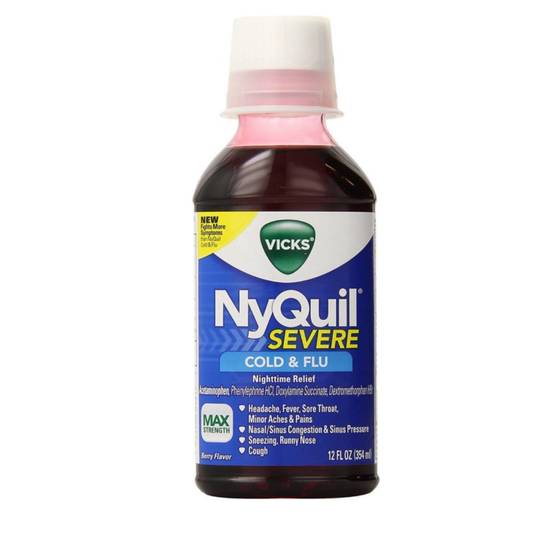 Order NyQuil Severe Cold & Flu (12 Oz) food online from Santa Monica Liquor store, Santa Monica on bringmethat.com
