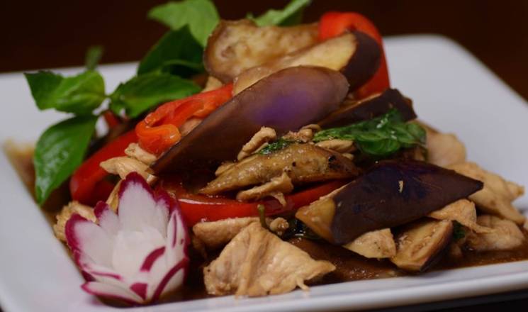 Order #46. Pad Egg Plant Krapraw food online from Thai House store, Charlotte on bringmethat.com