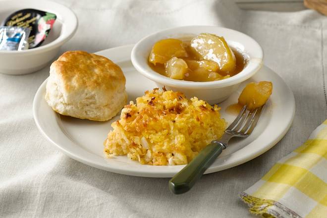 Order Hashbrown Casserole, Fried Apples n' Biscuit food online from Cracker Barrel Old Country Store store, Somerset on bringmethat.com