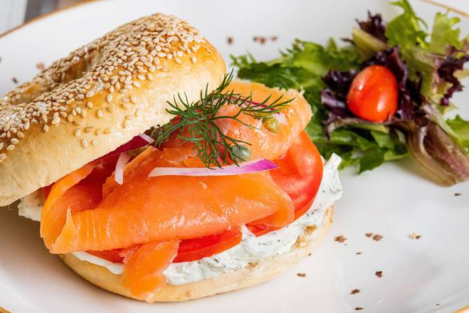 Order Salmon bagel  food online from Crema Gourmet Espresso Bar store, Miami on bringmethat.com