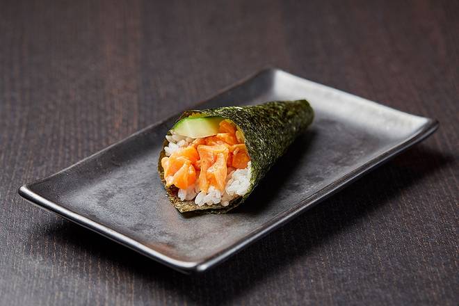 Order SPICY SALMON* HAND ROLL food online from RA Sushi Bar store, Las Vegas on bringmethat.com