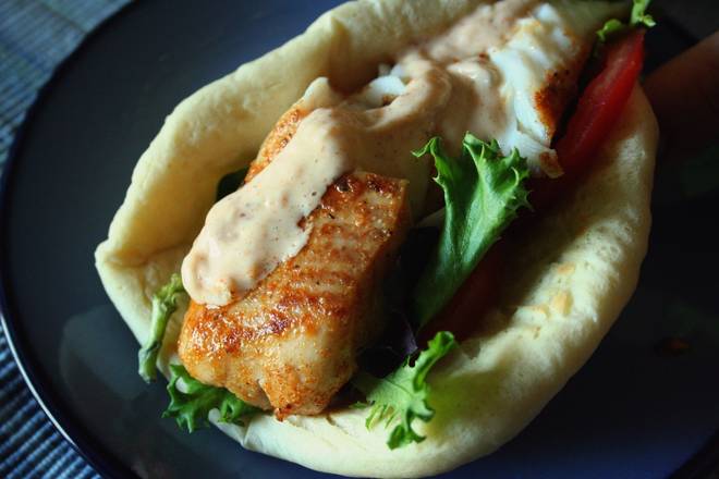 Order Salmon Pita food online from Habeeb Grill By Pita Grill And Creperie store, Franklin on bringmethat.com