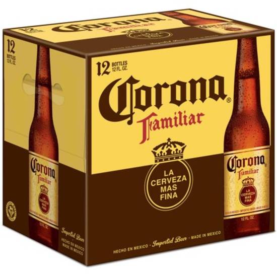 Order Corona Familiar Mexican Lager Beer Bottles 12 fl oz 12 pack food online from Rocky Liquor store, Claremont on bringmethat.com