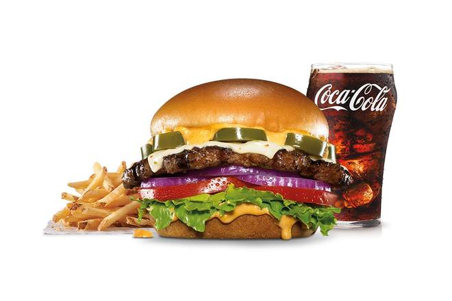 Order Jalapeño Angus Burger Combo food online from Carl's Jr. store, Elk Grove on bringmethat.com