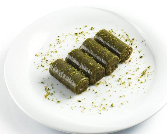 Order Pistachio Roll Baklava 1Lb food online from Aroma Market Online store, San Francisco on bringmethat.com