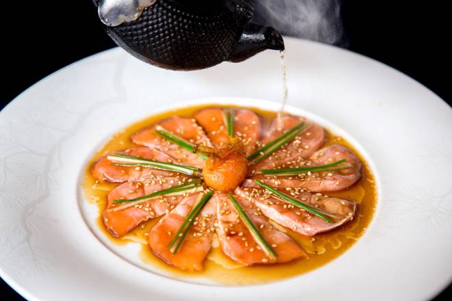 Order Salmon Sashimi New Style food online from Nobu Miami store, Miami Beach on bringmethat.com