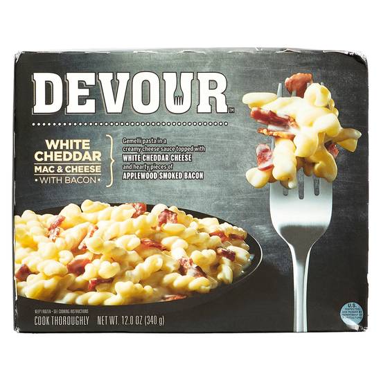 Order Devour Frozen White Cheddar Mac & Cheese with Bacon Meal 12oz food online from Everyday Needs by Gopuff store, Baton Rouge on bringmethat.com