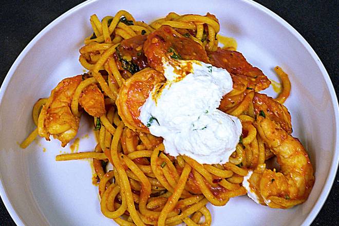Order Spicy Shrimp Marinara Bucatini food online from Founding Farmers Tysons store, Providence on bringmethat.com
