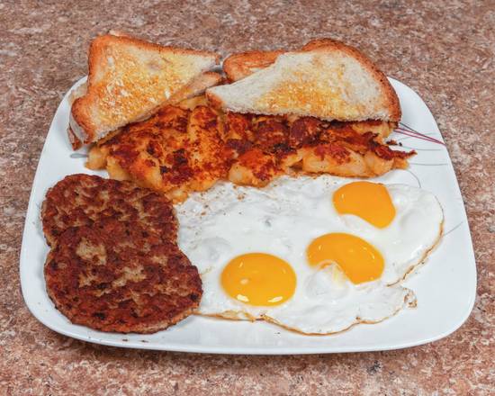 Order 2 Large Farm Eggs with Canadian Bacon food online from Freight Street Grill store, Waterbury on bringmethat.com