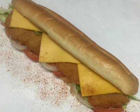 Order (12") whole crispy spicy chicken & cheese (dark meat) food online from Kenny's Sub Shop store, Beltsville on bringmethat.com