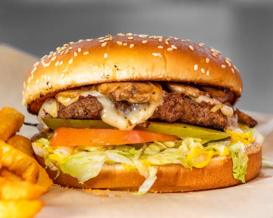 Order Mushroom Swiss Burger food online from Gyros Cafe store, Birmingham on bringmethat.com