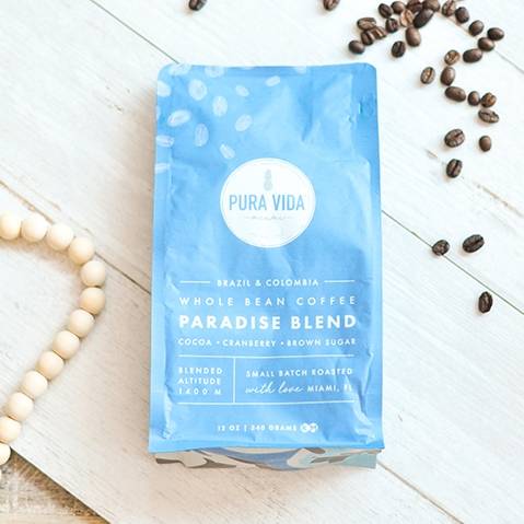Order PARADISE BLEND WHOLE BEAN COFFEE food online from Pura Vida store, Miami on bringmethat.com