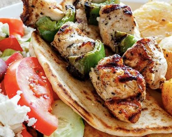 Order Chicken Kebab Plate food online from Papa Cristos Taverna store, Los Angeles on bringmethat.com