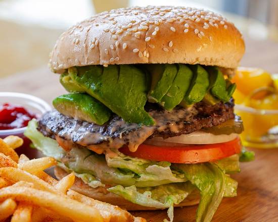 Order Avocado Burger food online from Tacos Plus store, Los Angeles on bringmethat.com