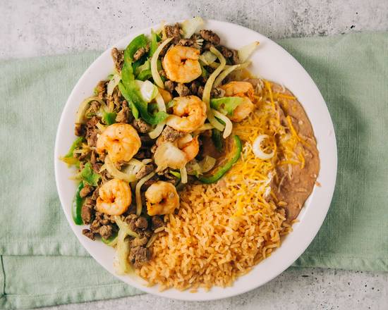 Order #18 - Fajita Mix (Steak, Shrimp and Vegatables) (With Two Tortillas) food online from Betos Mexican Restaurant store, Salt Lake City on bringmethat.com