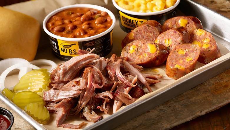 Order Pork ＆ Kielbasa Plate food online from Dickey'S Barbecue Pit store, Las Vegas on bringmethat.com